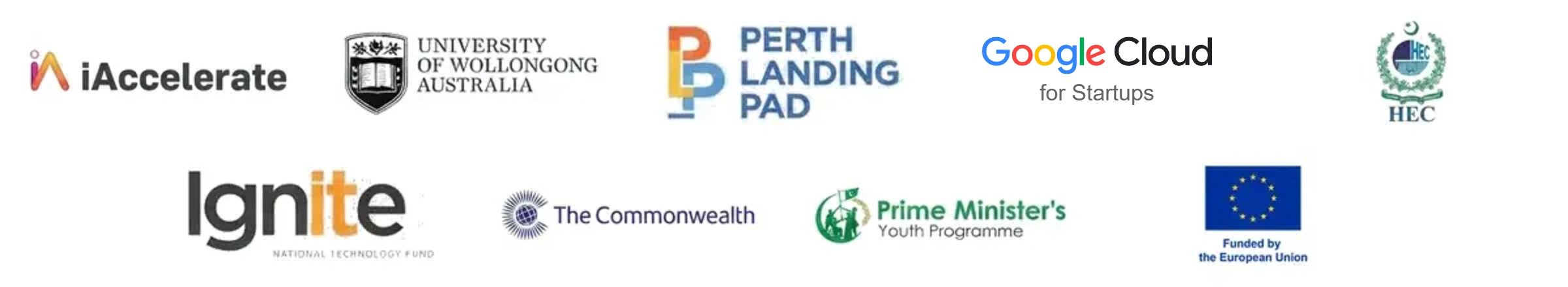 Supported by iAccelerate, University of Wollongong, Perth Landing Pad, Google Cloud for Startups, HEC, Ignite, The Commonwealth, Prime Minister's Youth Programme and funded by the European Union